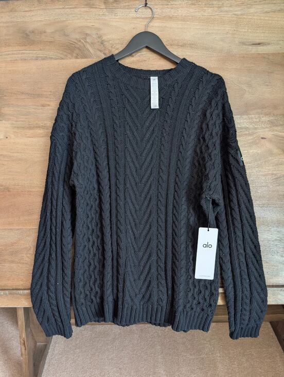 ALO Yoga Sweaters - Alo Yoga Cable Knit Sweater Women's S Black Wool Blend Long Sleeve Crew Neck NWT